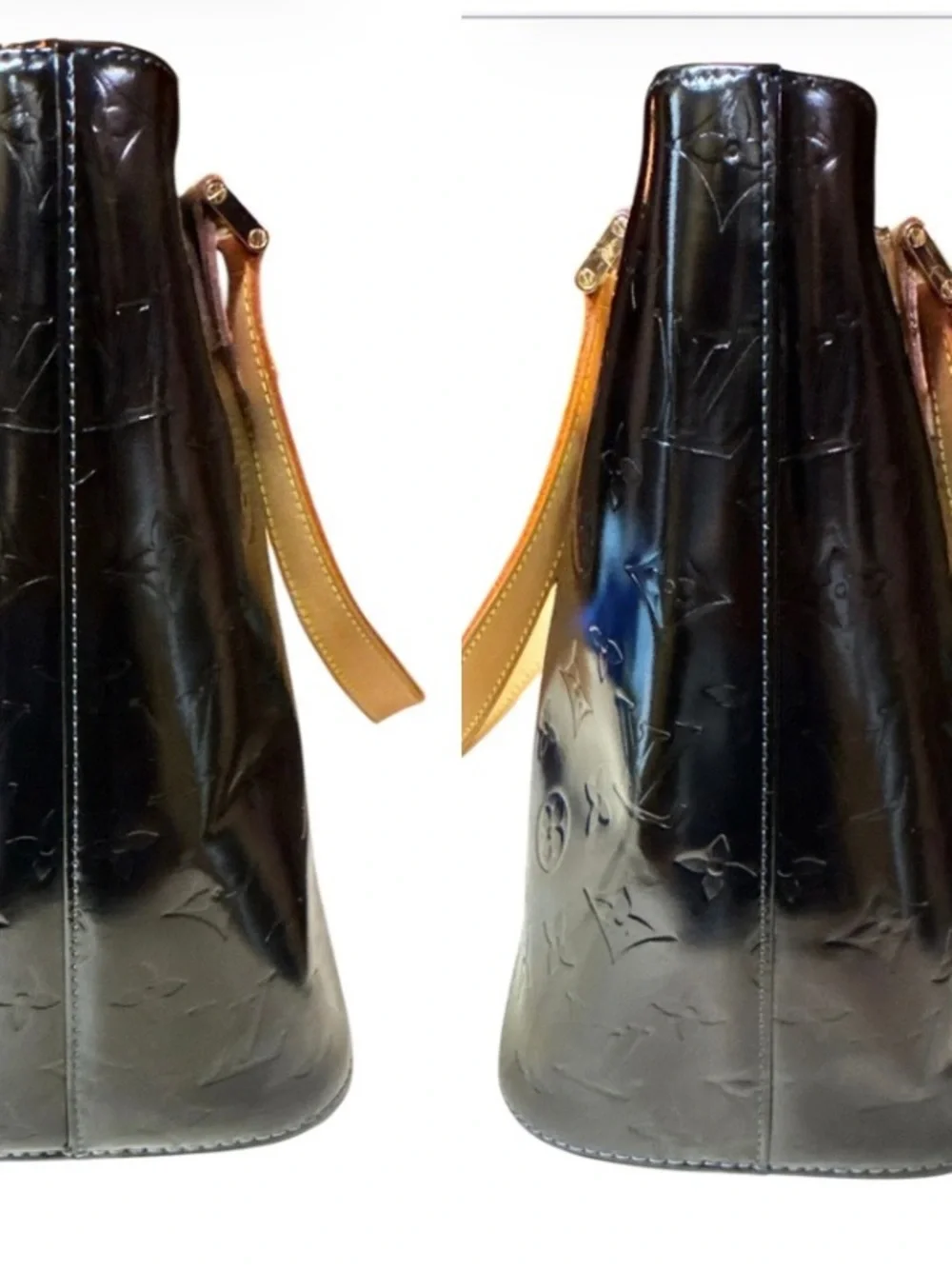 Louis Vuitton Vernis Black Houston Bag Tote Vachetta Leather + Dust Bag